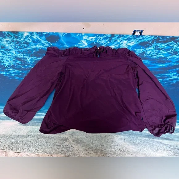 ☀️PerSeption Concept Ruffled Off-Shoulder Purple Blouse - Picture 6 of 6